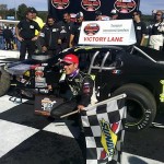 Justin Bonsignore celebrates a Whelen Modified Tour win in 2012 at Thompson International Speedway (Photo: Travis Barrett)