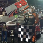 Todd Bertrand celebrates a NEMA victory at the Waterford Speedbowl in 2012