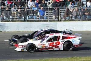 Doug Coby (52) and Ryan Preece battle for position during a Whelen Modified Tour event (Photo: NASCAR)