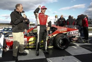 Mike Stefanik celebrates in victory lane at Thompson Speedway in this year's Whelen Modified Tour season opening Icebreaker (Photo: Jeff Zelevansky/Getty Images for NASCAR)