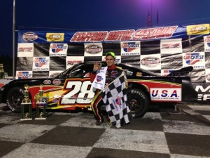 David Arute in victory lane after winning the Limited Late Model feature Friday at Stafford Speedway (Photo: Stafford Speedway)