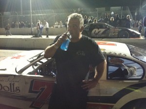 Rick Gentes tries to cool off after winning a heated battle for the Late Model division title Thursday at Thompson Speedway 