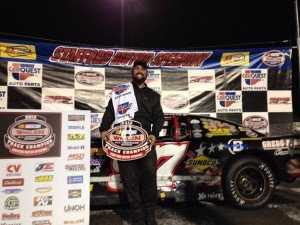 Adam Gray celebrates his first Stafford Speedway Late Model championship Friday (Photo: Stephanie Kimball/Stafford Speedway)