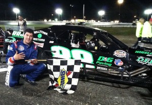 Keith Rocco celebrates victory and a third SK Modified championship at Waterford Saturday 
