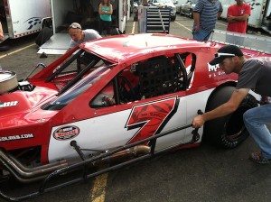 Keith Rocco takes the Mr. Rooter SK Modified out for practice Saturday at the Waterford Speedbowl 