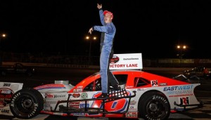 Ryan Preece celebrates a Whelen Modified Tour victory earlier this year at Riverhead (N.Y) Raceway (Photo: Adam Hunger/Getty Images for NASCAR)