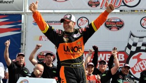 Todd Szegedy celebrates his Whelen Modified Tour victory Saturday at New Hampshire Motor Speedway (Photo: Getty Images for NASCAR)
