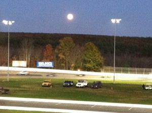 The moon rises over turn three at Thompson Speedway Friday night during heat races to start World Series weekend at the track 
